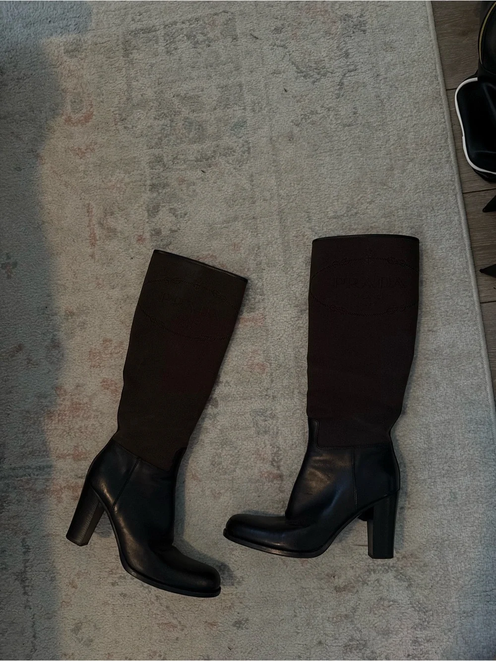 Prada Black Over-the-Knee Leather and Fabric Boots